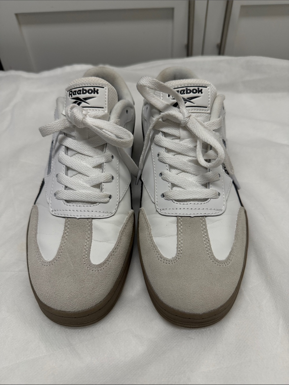 Reebok Men’s White and Light Gray Sneakers with Tan Outsole